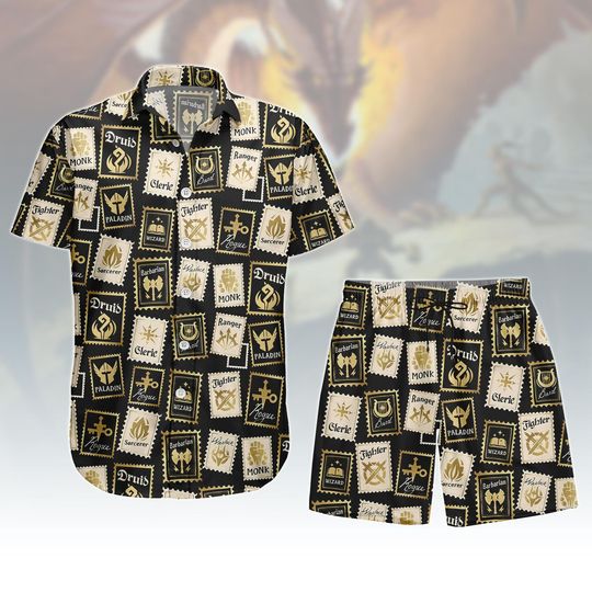 Dungeons & Dragons Hawaiian Shirt, Fantasy RPG Button Shirt, Dice Men Shorts, Vacation Outfit, Gift For Gamers