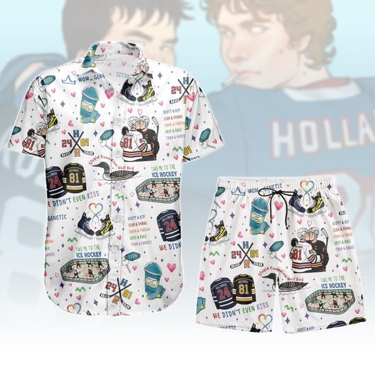 Discover Hockey Romantic Hawaiian Shirt, Ice Hockey Button Shirt, Love Story Men Shorts, Vacation Outfit, Gift For Him