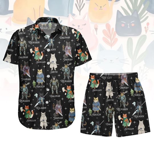 Discover Wizard Cat Hawaiian Shirt, Fantasy Button Shirt, Cat Men Shorts, Beach Outfit, Gift For Fans