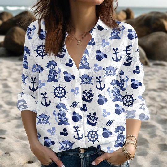 Discover Retro Pirate Mickey & Friends Blouse - Disney Cruise & World Tour Shirt for Women