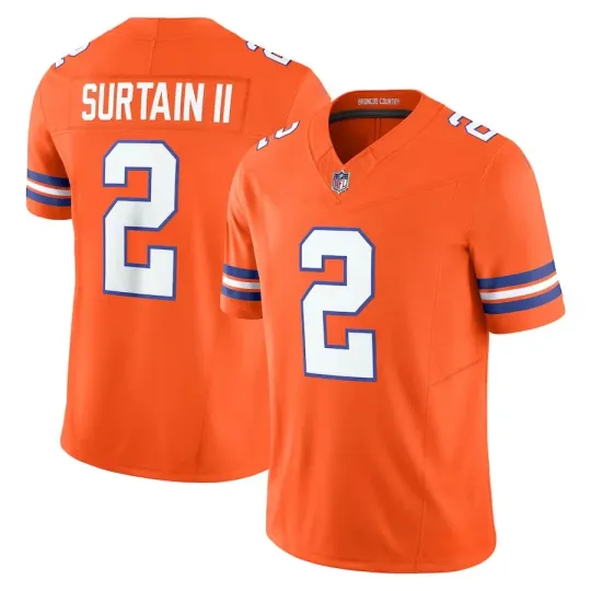 Discover Broncos #2 Patrick Surtain II Orange Mile High Collection 1977 Throwback Jersey