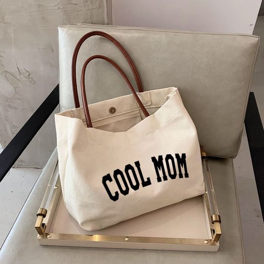 Canvas Tote Bag with Leather Handles – Mother’s Day Gift for Mom, New Mom, or Mom-to-Be