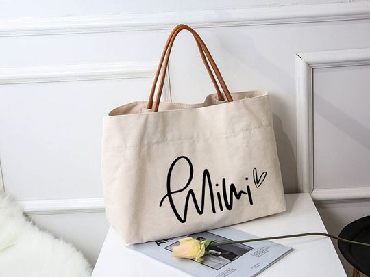Mini Canvas Tote Bag with Leather Handles - Gift for Mother's Day, Grandma, or Birthdays