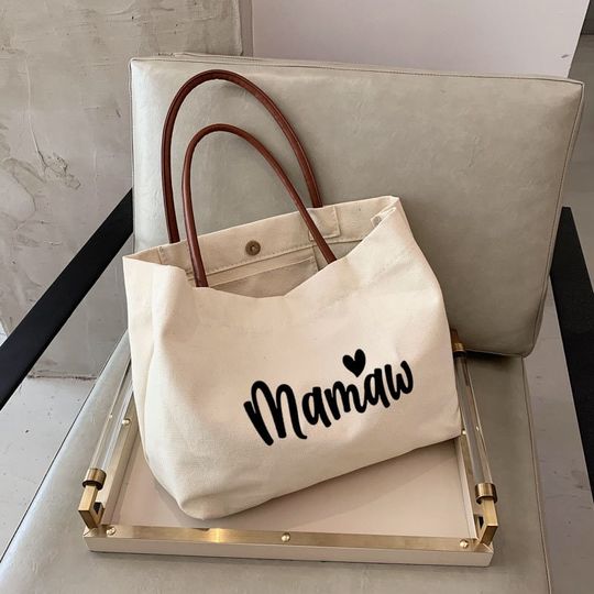 Canvas Tote Bag with Leather Handles - Grandma Gift - New Grandma Gift - Grandma Birthday & Mother’s Day Gift