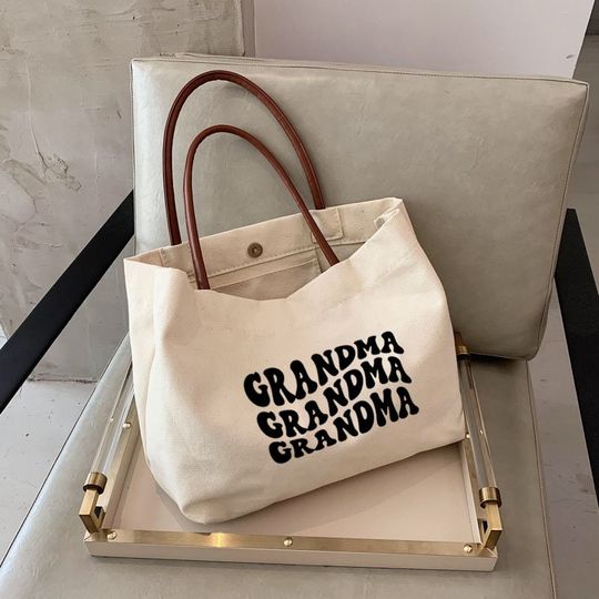 Grandma Tote Bag with Leather Handles - Gift for Grandma or Grandma-to-Be
