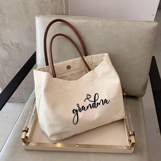 Grandma Tote Bag with Leather Handles - Mother's Day & Birthday Gift for Grandmother