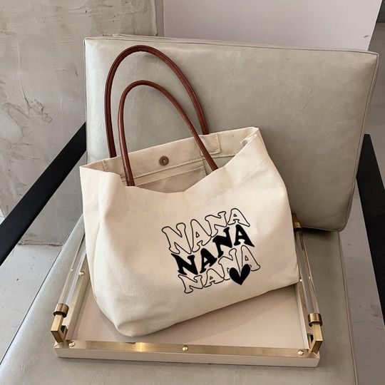 Nana Tote Bag with Leather Handles, Grandma Birthday Gift, Grandma Everything