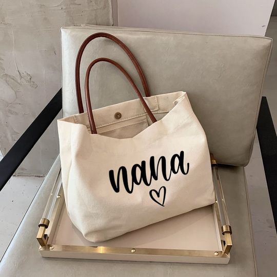 NANA Canvas Tote Bag with Leather Handles - Grandma Gift