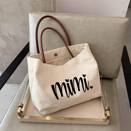 Mimi Tote Bag with Leather Handles - Grandma Gift for Birthday and New Grandma