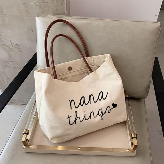 Canvas Tote Bag with Leather Handles - Grandma Gift for Mother's Day - Nana Things Tote Bag