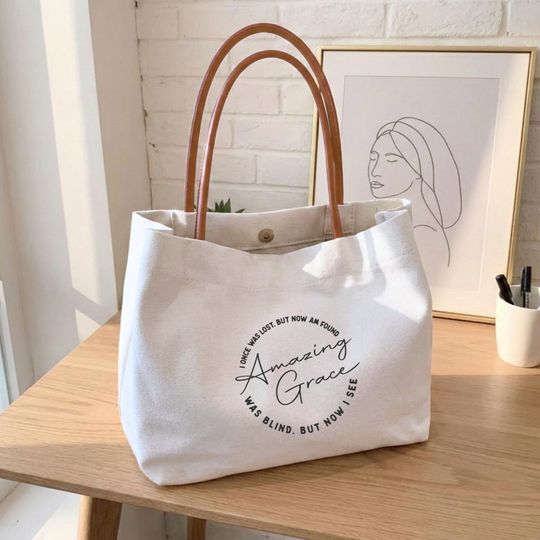 Discover Amazing Grace Canvas Tote Bag, Faith-Inspired Canvas Tote, Faith Gift for Her, Minimalist Bag