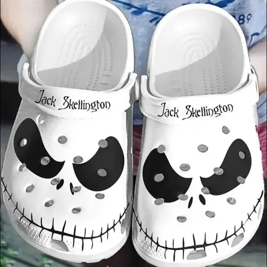 45HA Jack Skellington White Clogs for Men and Women