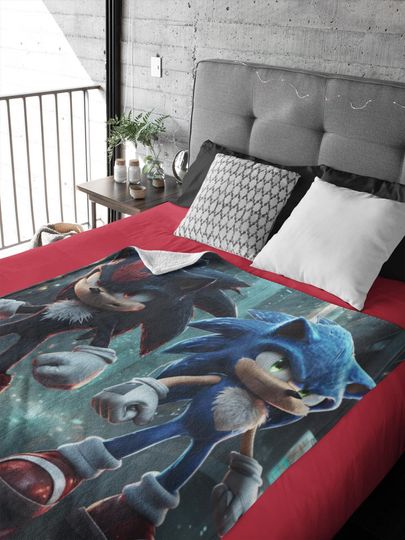 Discover Sonic & Shadow Velveteen Blanket, Sega Gamer Decor