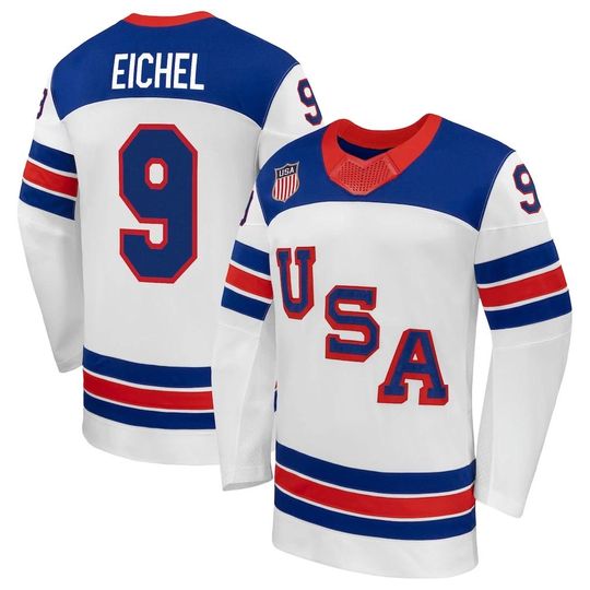 Discover Eichel #9 Hockey Jersey - USA 2026 Winter Men's White Printed Shirt
