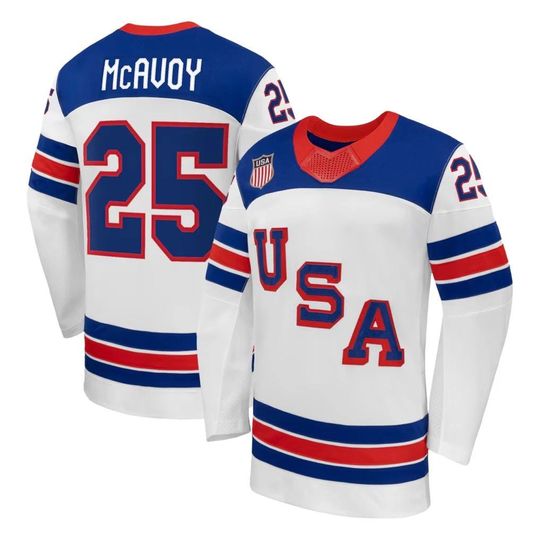 Discover Men's #25 McAvoy Hockey Jersey - USA 2026 Winter White All Printed Shirt