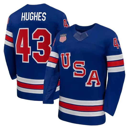 Discover Men's #43 Hughes Jersey - USA 2026 Winter Men's Royal Printed Shirt