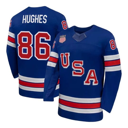 Discover Hughes #86 Hockey Jersey - USA 2026 Winter Men's Royal Printed Shirt