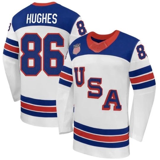Discover Hughes #86 Hockey Jersey - USA 2026 Winter Men's White Printed Shirt