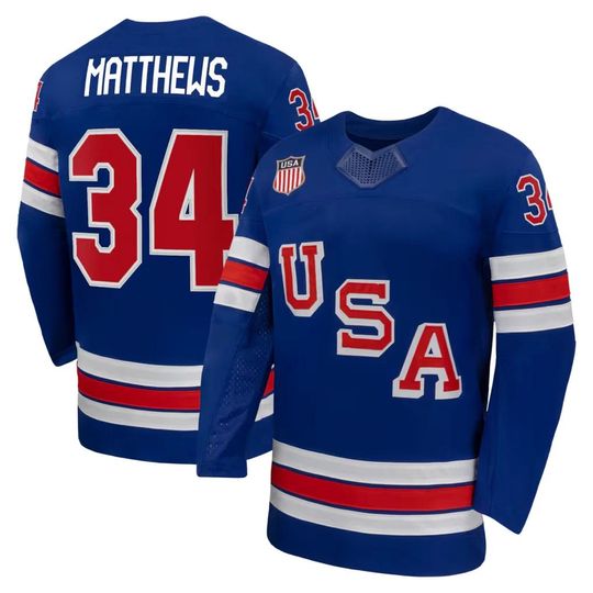 Discover Matthews #34 Hockey Jersey - USA 2026 Winter Men's Royal Printed Shirt