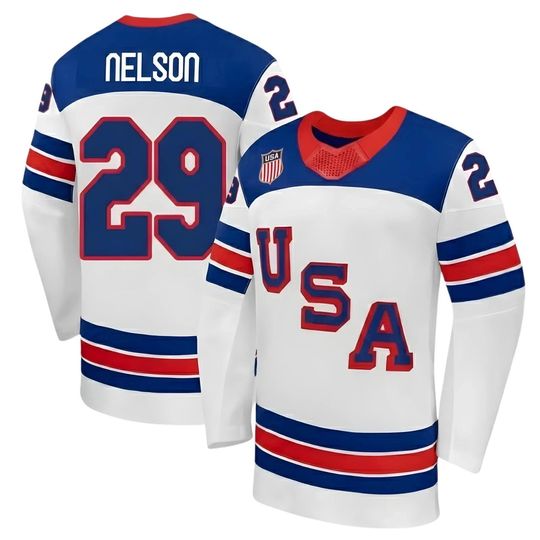 Discover Nelson #29 Hockey Jersey - USA 2026 Winter Men's White Printed Shirt