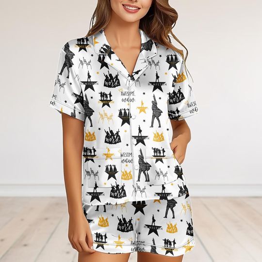 Discover Hamilton Musical Pajamas Set, Broadway Musical PJs, Alexander Hamilton Eliza Short Pajamas, Revolutionary Theater, Gift For Her