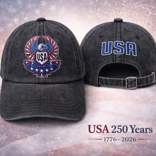 Discover USA 250th Anniversary Embroidered Baseball Cap, Vintage Eagle Hat