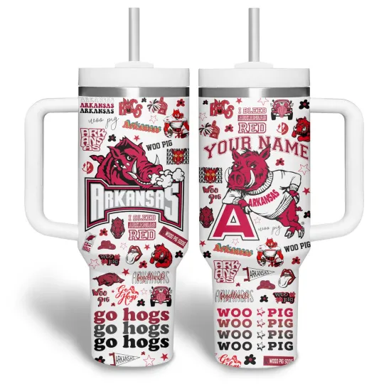 Discover Custom Arkansas Hog Football Fan 40oz Insulated Tumbler with Handle