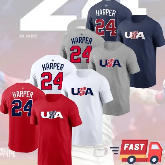 Discover ✅ Bryce Harrper #24 USA Baseball Team 2026 World Baseball Classic Name & Number