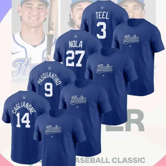 Discover Men's Italy 2026 World Baseball Classic Team Name & Number Players Shirt