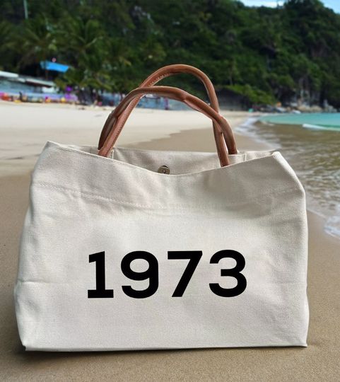 1976 Canvas Tote Bag with Leather Handles for Women -  50th Birthday Gift