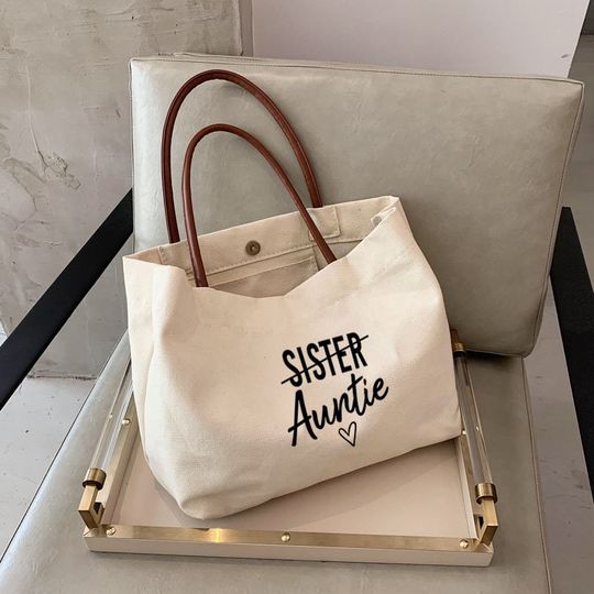 Aunt Gift Canvas Tote Bag with Leather Handles