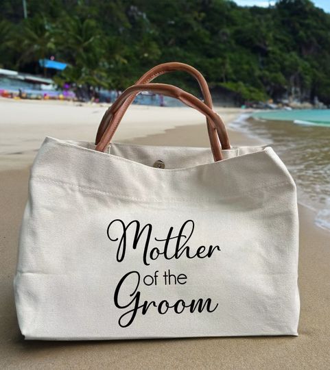 Canvas Tote Bag with Leather Handles - Wedding Gifts for Mother of the Bride