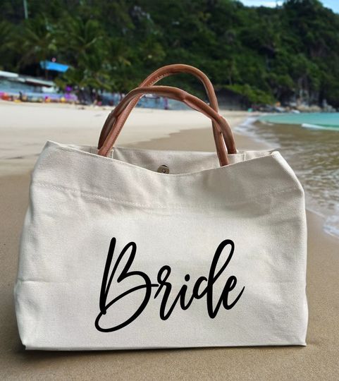 Canvas Tote Bag with Leather Handles for Brides and Wives