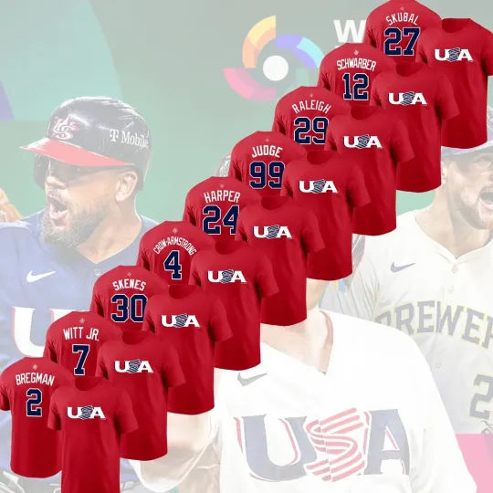 Discover Red's U.S.A 2026 World Baseball Name & Number Gift For Fans