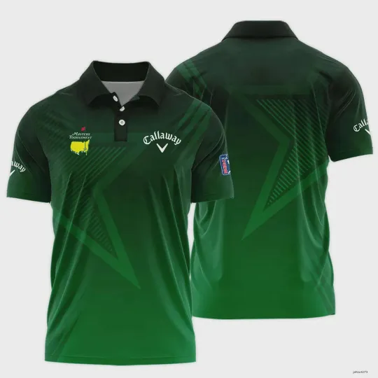 Discover Callaway Masters Tournament Polo Shirt Dark Green Gradient Star Pattern Golf