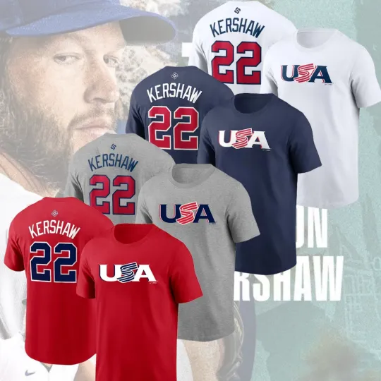 Discover Clayton Kershaw #22 USA Team 2026 World Baseball Classic Name & Number S-4XL