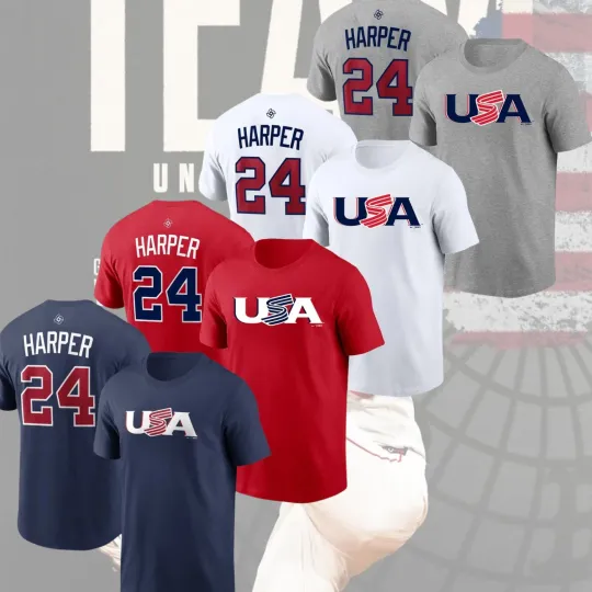 Bryce Harper #24 USA Team 2026 World Baseball Classic Name & Number All Size