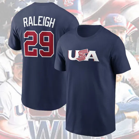 Discover Cal Raleigh T Shirt #29, USA Baseball 2026 World Baseball Shirt Navy S-2XL