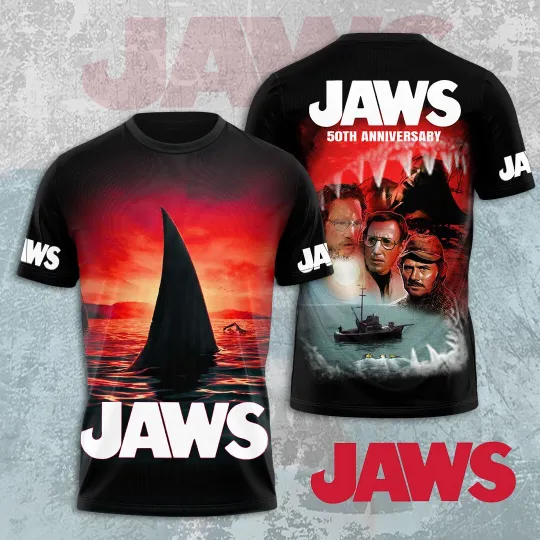 Discover Jaws 50Th Anniversary 1975-2025 3D All Over Printed T Shirt S-5XL