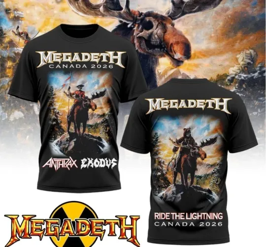 Discover Megadeth Canada Tour Ride The Lightning 2026 3D  T Shirt All Size S-5XL