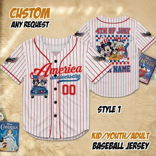Discover Custom Mickey & Friends USA Anniversary 4th Of July Baseball Jersey Shirt