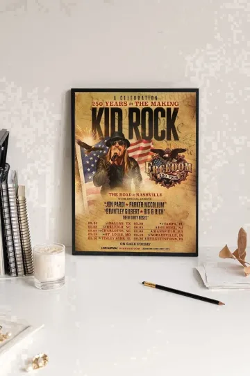 Discover Poster Kid Rock Freedom 250 Tour 2026 Road to Nashville Country Rock Wall Art
