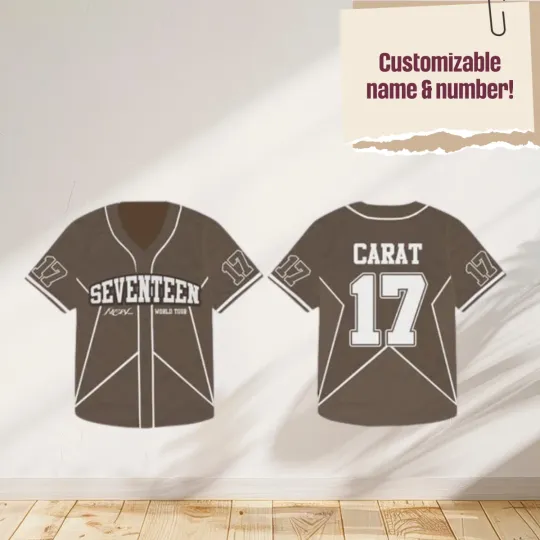 Discover SEVENTEEN Brown Baseball Jersey Star Shirt Kpop CARAT Concert Outfit