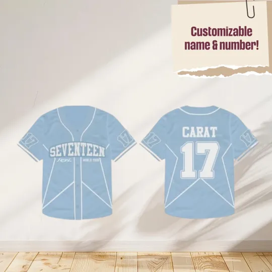 Discover SEVENTEEN Blue Baseball Jersey Star Shirt Kpop CARAT Concert Outfit