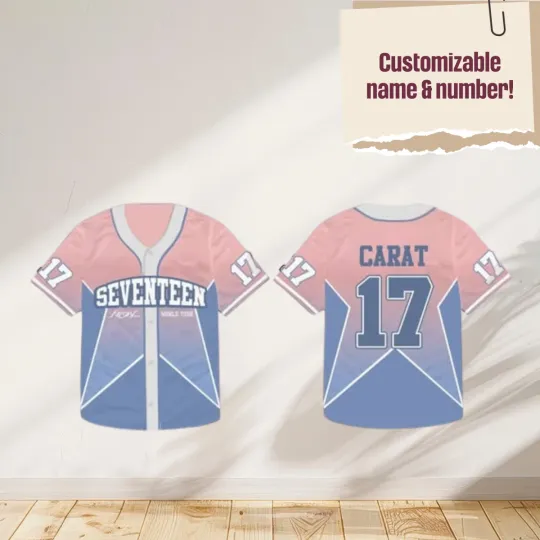 Discover SEVENTEEN Pink Blue Baseball Jersey Star Shirt Kpop CARAT Concert Outfit