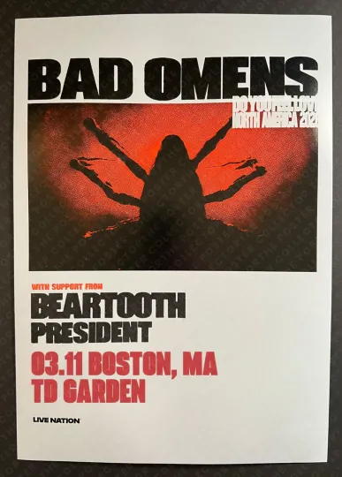 Bad Omens 3/11/26 Tour Promo Poster Boston MA TD Garden President Beartooth
