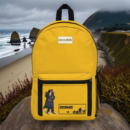 Discover Vintage Yellow Backpack with Chattering Teeth Pocket - Goonies-Inspired 80s Nostalgia Fan Gift