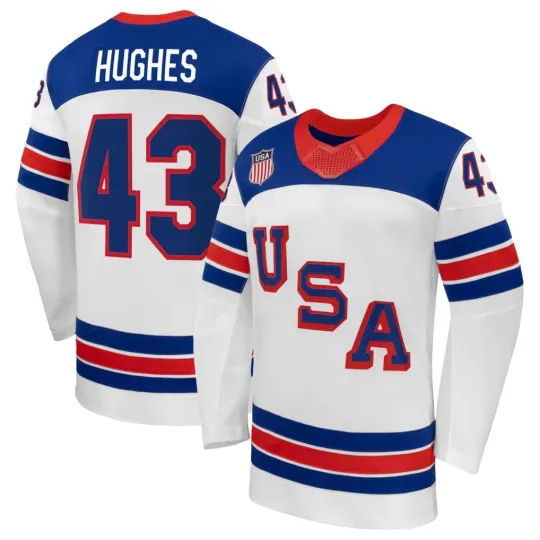 Discover #43 Hughes White 2026 Away Replica Hockey Printed Jersey All Size