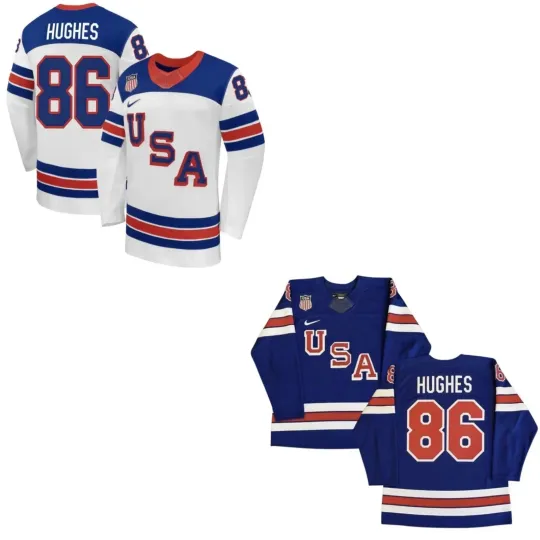 Discover #86 Hughes 2026 USA Olympic Hockey Printed Jersey All Size