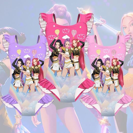 Discover Kpop Demon Hunters Rumi Mira Zoey Swimsuit Set, Kpop Huntrix Girls Swimsuit, Anime Kawaii Summer Beachwear, Toddler & Kids Pool Outfit